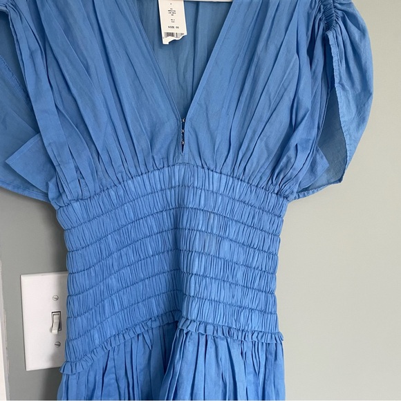 NWT A.L.C. "Luna" Blue Sea 100% Cotton Smocked Mini Dress - Picture 3 of 16